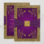 Royal Paars and Gold 90th Birthday Invitation Kaart (Voorkant / Achterkant)