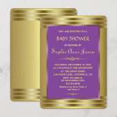 Royal Paars and Gold Baby shower Invite Kaart (Voorkant / Achterkant)