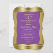 Royal Paars and Gold Birthday Party Invite Kaart (Voorkant)