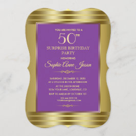 Royal Paars and Gold Birthday Party Invite Kaart