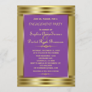 Royal Paars and Gold Engagement Party Kaart
