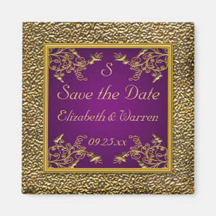 Royal Paars and Gold Floral Save the Date Magnet