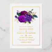 Royal Paars and Gold Floral Wedding Folie Uitnodiging (Voorkant)