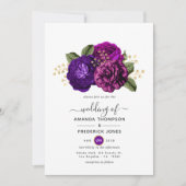 Royal Paars and Gold Floral Wedding Kaart (Voorkant)
