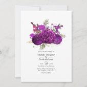 Royal Paars and Gold Floral Wedding Kaart (Voorkant)