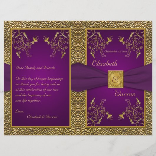 Royal Paars and Gold Medallion Wedding Programme (Voorkant)