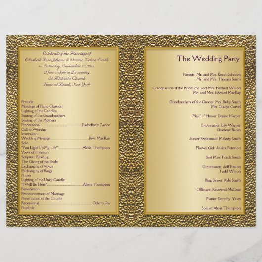 Royal Paars and Gold Medallion Wedding Programme (Achterkant)
