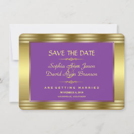 Royal Paars and Gold Wedding Save the Date