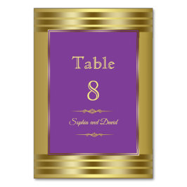 Royal Paars and Gold Wedding Table Number Kaart