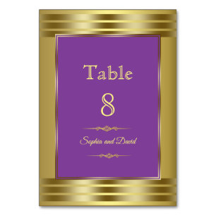 Royal Paars and Gold Wedding Table Number Kaart