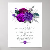 Royal Paars and Silver Floral Wedding Face-maskers Poster (Voorkant)