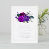 Royal Paars and Silver Floral Wedding Folie Uitnodiging (Staand Voorkant)