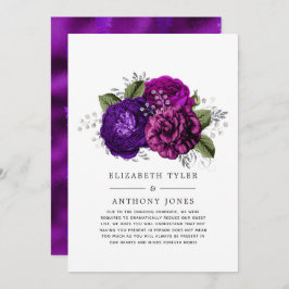 Royal Paars and Silver Floral Wedding Guest List Aankondiging