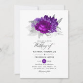 Royal Paars and Silver Floral Wedding Kaart (Voorkant)