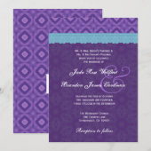 Royal Paars Aqua Blue Lace Wedding V18 Kaart (Voorkant / Achterkant)