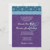 Royal Paars Aqua Blue Lace Wedding V8 Kaart (Voorkant)