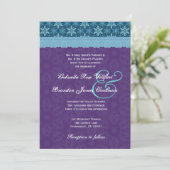 Royal Paars Aqua Blue Lace Wedding V8 Kaart (Staand voorkant)