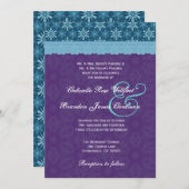 Royal Paars Aqua Blue Lace Wedding V8 Kaart (Voorkant / Achterkant)