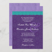 Royal Paars Blauwgroen Lace Wedding V10A Kaart (Voorkant / Achterkant)