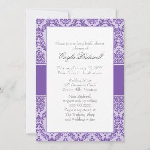 Royal Paars Damask Bridal Shower Kaart