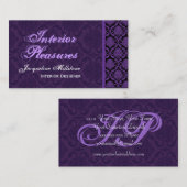 Royal Paars Damask Monogram Visitekaartje (Voorkant / Achterkant)