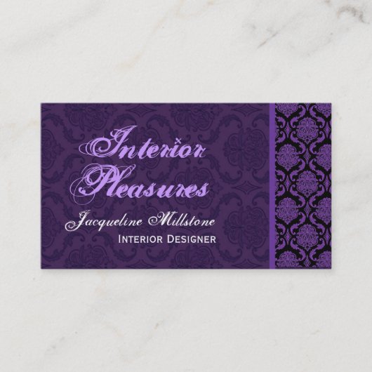 Royal Paars Damask Monogram Visitekaartje (Voorkant)