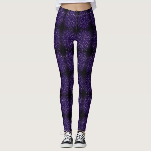Royal Paars Dark Abstract Pattern Geometric Leggings (Voorkant)