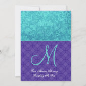 Royal Paars en Aqua Blue Damask Wedding G500 Kaart (Achterkant)