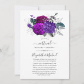 Royal Paars en Silver Floral Virtual Wedding Kaart (Voorkant)