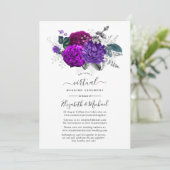 Royal Paars en Silver Floral Virtual Wedding Kaart (Staand voorkant)
