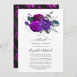 Royal Paars en Silver Floral Virtual Wedding Kaart