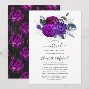 Royal Paars en Silver Floral Virtual Wedding Kaart