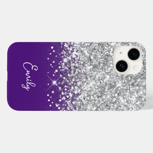 Royal Paars en Silver Glitter Glam Case-Mate iPhone Case (Achterkant (horizontaal))
