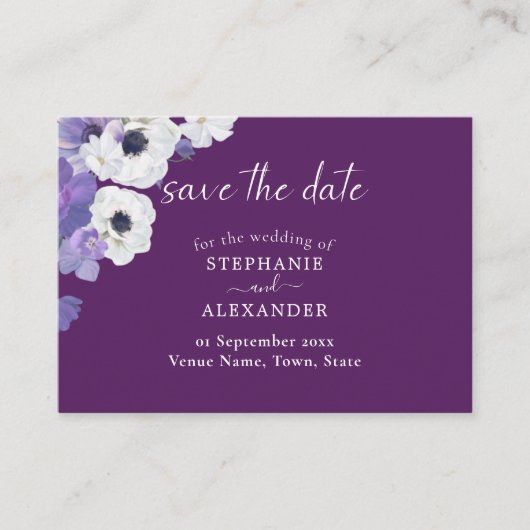 Royal Paars Floral Save the Date Informatiekaartje (Voorkant)