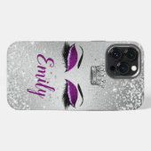Royal Paars Glitter Eyes Monogram iPhone Hoesje (Achterkant horizontaal)