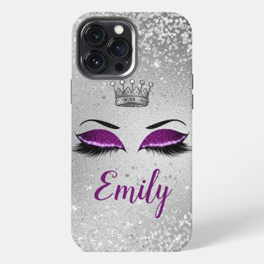 Royal Paars Glitter Eyes Monogram iPhone Hoesje (Achterkant)