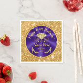 Royal Paars, Gold, Birthday Napkins gepersonalisee Servet (Insitu)