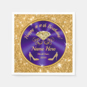 Royal Paars, Gold, Birthday Napkins gepersonalisee Servet (Voorkant)