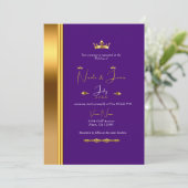 Royal Paars Gold Crown Elegant Glam Wedding Kaart (Staand voorkant)