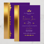 Royal Paars Gold Crown Elegant Glam Wedding Kaart (Voorkant / Achterkant)