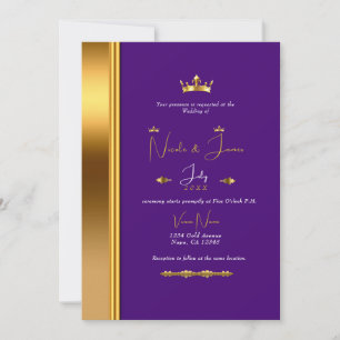 Royal Paars Gold Crown Elegant Glam Wedding Kaart