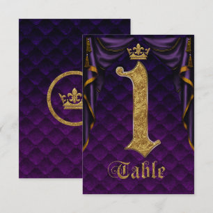 Royal Paars Gold Crown Wedding Table Number 1 Kaart