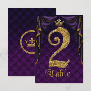 Royal Paars Gold Crown Wedding Table Number 2 Kaart