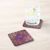 Royal Paars Gold Damask Pattern Fleur Monogram Bier Onderzetter (Rechterzijde)