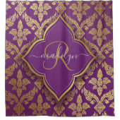 Royal Paars Gold Damask Pattern Fleur Monogram Douchegordijn (Voorkant)