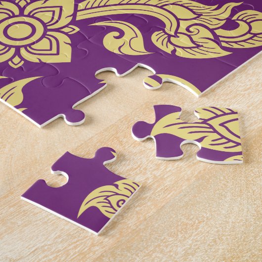 Royal Paars Gold Damask Pattern Fleur Monogram Legpuzzel (Zijkant)
