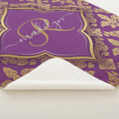 Royal Paars Gold Damask Pattern Fleur Monogram Sherpa Deken (3/4)