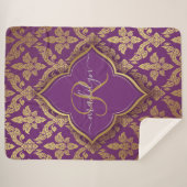 Royal Paars Gold Damask Pattern Fleur Monogram Sherpa Deken (Voorkant (horizontaal))
