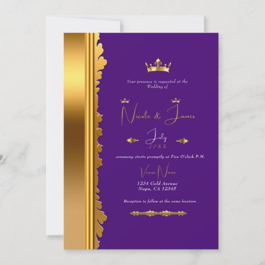 Royal Paars Gold Elegant Glam Wedding Kaart (Voorkant)