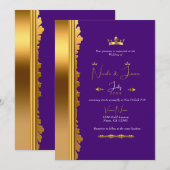 Royal Paars Gold Elegant Glam Wedding Kaart (Voorkant / Achterkant)